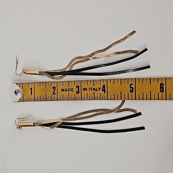 Noir Gold & Black Fringe Dangling Drop Earrings - Picture 9 of 11